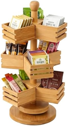 3-Tier Rotating Bamboo Tea Bag Organizer Carousel, Holds 108 Tea Bags by Unknown