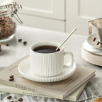 5 Ounce Espresso Cups Set of 4, Small Coffee Cups with Saucers and Spoons, White Cream Ceramic Demitasse Espresso Mugs - Image 7