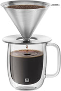 ZWILLING Sorrento Stainless Steel Pour Over Coffee Dripper with 12-oz Double-Wall Glass Coffee Mug, Coffee 2-pc Set by Zwilling