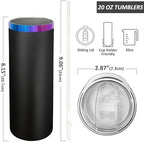 20 oz Skinny Tumblers Bulk with Lids and Straws Black,4 pack - Image 2