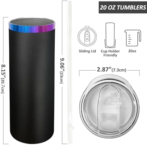20 oz Skinny Tumblers Bulk with Lids and Straws Black,4 pack - Image 2