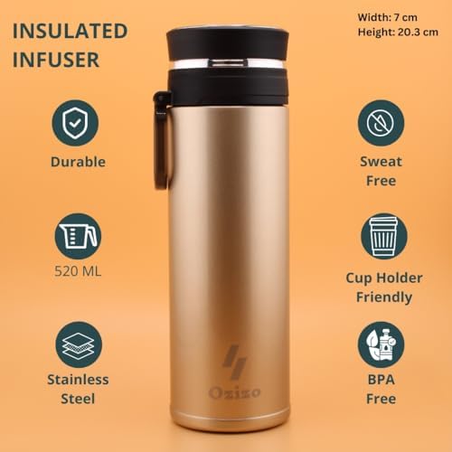 Ozizo 2 Pack Tea Infuser Bottle for Loose Leaf Tea | 18 oz Stainless Steel Herbal Infuser Travel Mug | Water Bottle with Infuser Set | Double Wall Insulated Drinking Cup with Strainer | Blue - Image 7