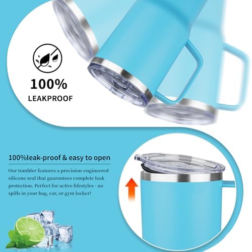20oz Insulated Tumbler with Handle Stainless Steel Travel Coffee Mug with Lid and Straw Double Wall Vacuum Leak-proof Reusable Thermal Water Cup for Hot and Cold Drinks (Multicolor-4,4 Pack) - Image 5