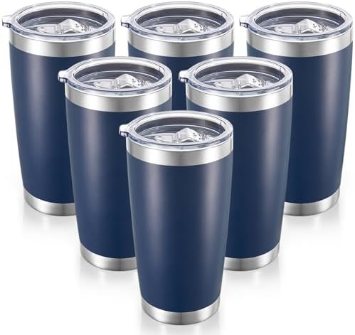 20 oz Tumblers Bulk Stainless Steel Tumbler with Lid Double Wall Vacuum Insulated Coffee Mug 20oz Powder Coated Cup for Hot and Cold Drinks, Navy, 6 pack by CoolYoleb