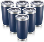 20 oz Tumblers Bulk Stainless Steel Tumbler with Lid Double Wall Vacuum Insulated Coffee Mug 20oz Powder Coated Cup for Hot and Cold Drinks, Navy, 6 pack by CoolYoleb
