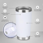 20 oz Tumbler Stainless Steel Tumblers Bulk with Lid Double Wall Insulated Coffee Tumbler Cups for Hot & Cold Drinks Powder Coated Travel Coffee Tumbler Mug Metal (White, 12 pack) - Image 2
