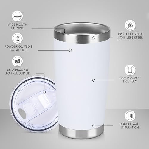 20 oz Tumbler Stainless Steel Tumblers Bulk with Lid Double Wall Insulated Coffee Tumbler Cups for Hot & Cold Drinks Powder Coated Travel Coffee Tumbler Mug Metal (White, 12 pack) - Image 2