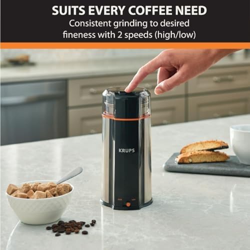 Krups, Coffee Grinder, Ultimate Silent Vortex Plastic and Stainless Steel Grinder with Removable Bowl Mess-Free, 8 Times Quieter, 2 Speeds 240 Watts, Dry Herbs, Dishwasher Safe, 12 cups ground Silver - Image 2