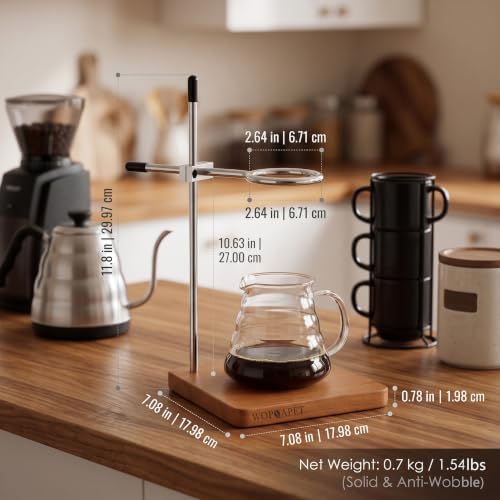 Pour Over Coffee Stand, Cherry Wood Base & Stainless Steel - Image 6