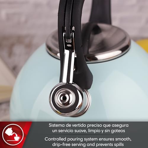 MAGEFESA Esmeralda Stainless Steel Whistling Tea Kettle, 2.9 Qts, Drip-Free Pouring System, Suitable for All Types of Stovetops Including Induction, Removable Lid for Easy Cleaning Teapot - Image 4