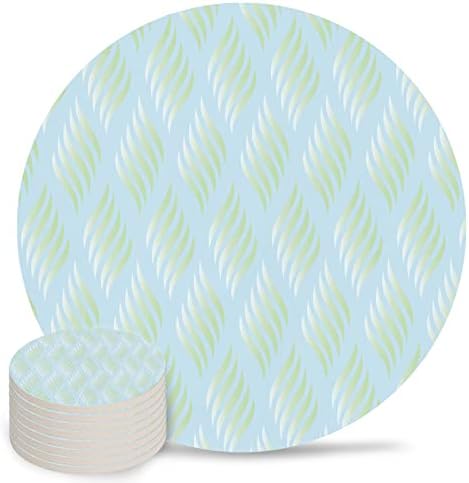 Coasters for Drinks Set of 8 Abstract Leaves Lines Geometric Natural Patterns Ombre Green Ceramic Cup Mat Absorbent Ceramic Stone Coasters with Cork Base for Coffee Cups Wooden Table Home Decor 4in by Daleng