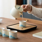 Portable Chinese Tea Set with Carry Bag - White Complete Gongfu Teapot Set Includes Side Handle, 4 White Cups,Tea Tray & Strainer, Artistic Travel Teapot Kit for Camping, Office, Home & Gifts - Image 6