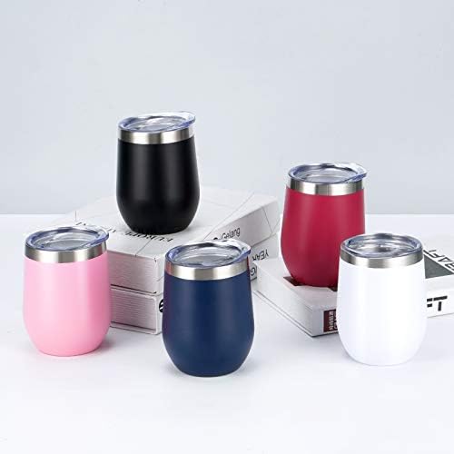 8 Pack 12Oz Stainless Steel Wine Tumblers, Insulated Wine Tumbler, Double Wall Insulated Wine Glass, Stainless Steel Stemless Wine Cups with Lids for Coffee, Wine, Cocktails, Champaign, Black - Image 5
