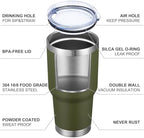 MEWAY 30oz Insulated Tumbler With Lids and Straws,Stainless Steel Double Vacuum Coffee Tumbler Cup, Brush, Durable Powder Coated Coffee Cup for Cold & Hot Drinks, Office, Travel(Army Green,4 PACK) - Image 4