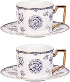 KAMMAK Tea Cups and Saucers Set of 2, Fine Bone China Coffee Cups, 571N by KAMMAK