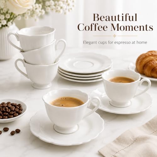 Espresso Cups and Saucers Set of 6, 3 oz White Orchid - Image 6