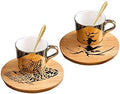 Mirror Cup and Saucer Set Cappuccino Cups Set of 2 Ceramic Gold Animal Espresso Cups with Saucers and Spoons 8 Ounce Tea Coffee Cup with Wood Saucer, Set of 2, Golden Best Gift by Unknown