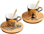 Mirror Cup and Saucer Set Cappuccino Cups Set of 2 Ceramic Gold Animal Espresso Cups with Saucers and Spoons 8 Ounce Tea Coffee Cup with Wood Saucer, Set of 2, Golden Best Gift by Unknown