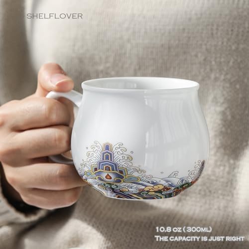 Generic SHELFLOVER Beautiful Tea Mug Portable, White Porcelain Easy to Clean Keep Tea Hot Long, Easy Carried Travel/Office/Home Drink, Cute Cat, White, 10.8oz - Image 6