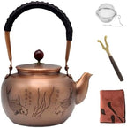 44oz SECHUDO Exquisite Pure Copper Teapot without Coating, Copper Tea Kettle with Tea Ball for Loose Tea, Chinese Style Classic Tea Pot for Stovetop Safe, Fish Pattern(1300ml) by SECHUDO