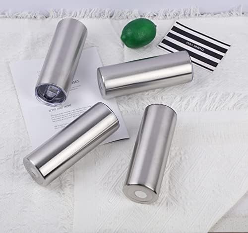 24 Pack 20 Oz Stainless Steel Straight Tumblers, Insulated Slim Skinny Travel Cup Set, BPA-Free Lids and Straws Included, Silver - Image 4