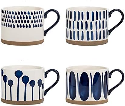 Koja Colorful Hand Painted Ceramic Mugs, 16 oz, Set of 4, Dishwasher Safe by Koja
