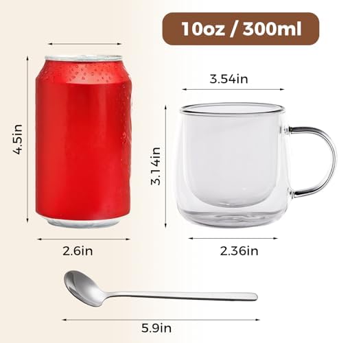 Double Wall Glass Coffee Mugs 10 Oz with Handle - Set of 4 - Image 2