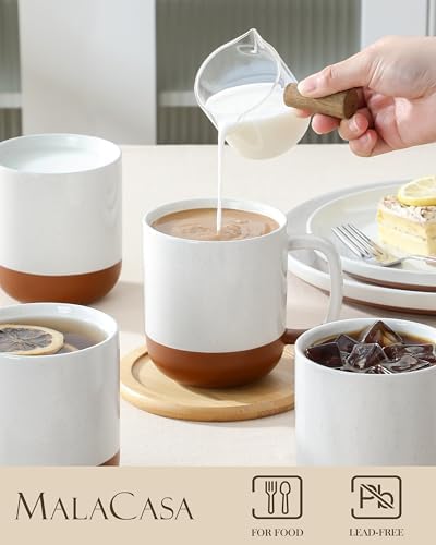 MALACASA Ceramic 16oz Coffee Mugs Set of 4, Khaki White - Image 3
