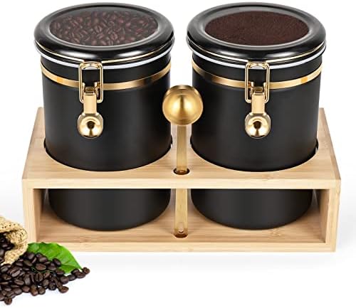2×63OZ Stainless Steel Coffee Container with Shelf and Scoop for Coffee Bar by Hanber