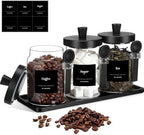 Suclain 3 Pcs Glass Coffee Container Set, 20 oz, Black Bamboo by Suclain