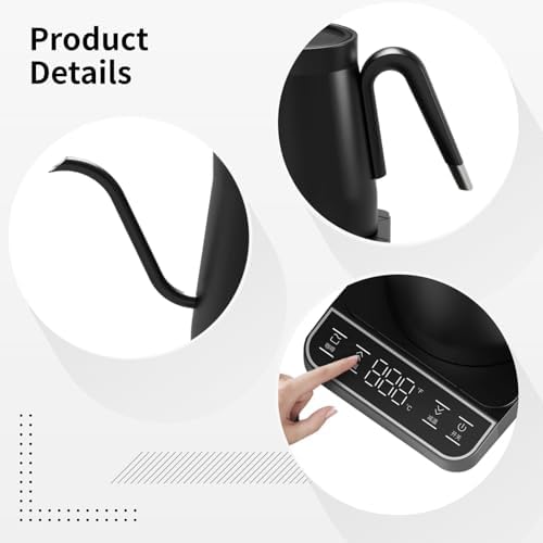 Gooseneck Electric Kettle with Temperature Control, 1L Stainless Steel, Fast Boil, Ergonomic Handle, Ideal for Pour-Over Coffee, Precise Flow Control, Digital Display, Black (US Rule) - Image 5