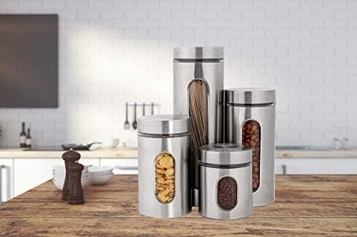 PENGKE Canisters Set,4 Piece Silver Stainless Steel Canister Set with Glass Windows,Perfect for Kitchen Canning Cereal,Pasta,Sugar,Beans,Spice - Image 4