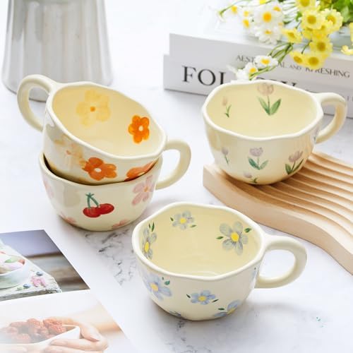 Vesici 4 Pack Ceramic Flower Coffee Mug with Spoon 8.5 oz Cute Tea Cup - Image 6