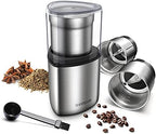 SHARDOR Electric Coffee Grinder Herb Blade Grinder Spices Grinder with 2 Removable Stainless Steel Bowls, Silver by Shardor