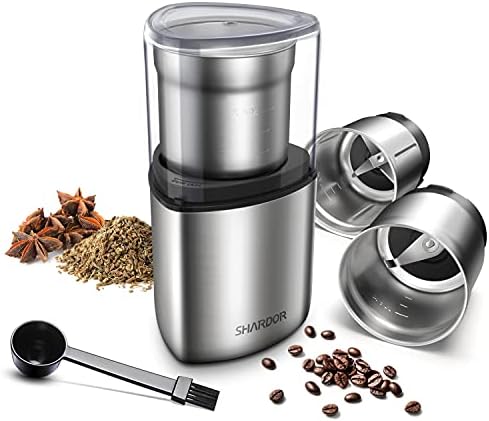 SHARDOR Electric Coffee Grinder Herb Blade Grinder Spices Grinder with 2 Removable Stainless Steel Bowls, Silver by Shardor