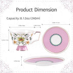 KAMMAK Ceramic Coffee Cups Saucers Set of 2, Porcelain Espresso Cups with Saucers, 8.12 oz Handcrafted Elegant Bone China Tea Cups, Lotus Floral Pattern Teacup for Party, Office, Women Gift - Image 2