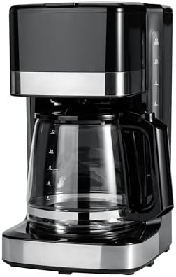Amazon Basics 12 Cup Drip Coffee Maker with Glass Carafe (1.9 Qt), Auto Shut-off, Auto Pause, Removable Filter Basket, Black & Silver by AmazonBasics
