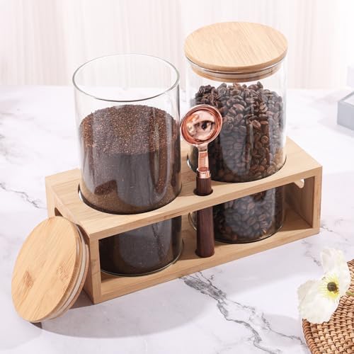 ZOMUIA Glass Coffee Containers Airtight Coffee Bean Storage Jars with Shelf, 2Pcs 44oz Coffee Station Organizer Coffee Canisters, Kitchen Food Storage Jars for Coffee, Sugar, Candy, Oats, Nuts - Image 4