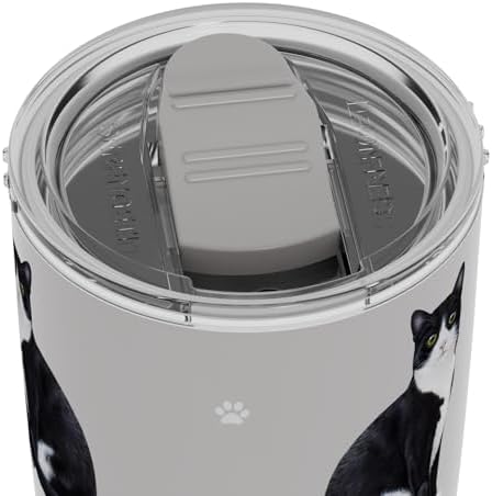 SERENGETI Black And White Cat 20 Oz. Stainless Steel, Vacuum Insulated Tumbler with Spill Proof Lid - 3D Print - Insulated Travel mug for Hot or Cold Drinks (Black And White Cat Tumbler) - Image 6