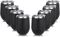 DOMICARE Stainless Steel Wine Tumbler Bulk with Lid, Personalized Insulated Tumblers Set, 12oz Travel Coffee Cups Pack of 8, Black by VisittheDOMICARE