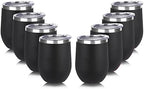 DOMICARE Stainless Steel Wine Tumbler Bulk with Lid, Personalized Insulated Tumblers Set, 12oz Travel Coffee Cups Pack of 8, Black by VisittheDOMICARE