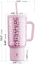 Meoky 40 oz Tumbler with Handle and Straw, Tumbler with Lid and Straw, Insulated Stainless Steel Travel Mug, 100% Leak-proof, Keeps Cold for 34 Hours or Hot for 10 Hours (Pink Leopard) - Image 6