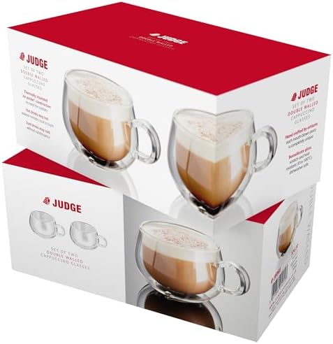 Judge Double Walled Glass Cappuccino Coffee Handled Cups, Set of 2, 225ml - Vacuum Insulated, Handcrafted Artisan - Strong, Heat Resistant - Image 7