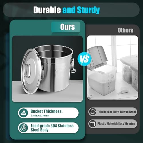 33L/8.7Gal 304 Stainless Steel Food Container, Airtight Canister for Kitchen, Flour Container with Lid and Lock, Food Storage Bucket for Rice Flour Grain Coffee Bean Oil Sugar Milk (12L) - Image 4