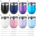 12 oz Insulated Wine Tumbler with Lid and Straw,Stainless Steel Stemless Wine Tumbler Double Wall Vacuum Wine Cups Tumbler Bulk for Coffee,Champaign,Cocktail,Office (Multicolor,8) by FristChoice
