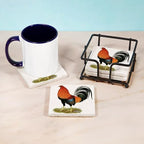CafePress Gamecock Wheaten Rooster Tumbled Stone - Set of 4 Coasters Set of 4 w/holder - Image 4