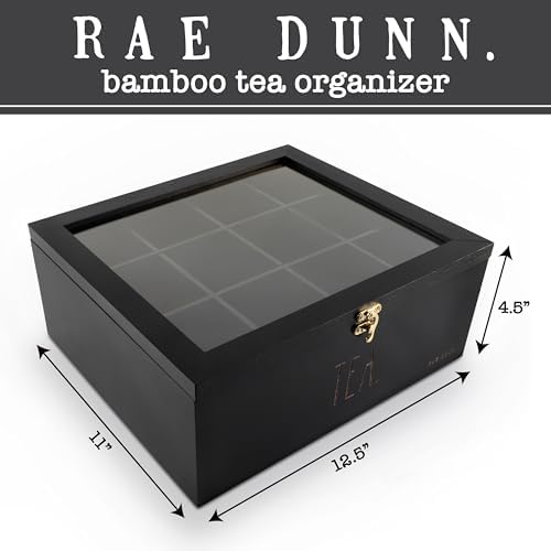 Rae Dunn Tea Bag Organizer - Tea Box Divided Storage Container Box with Hinge Lid for Kitchen Cabinet, Countertop, Pantry, Hold Coffee Pods, Seasoning Packets, Condiments, Black - Image 2