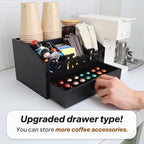Coffee Bar Organizer Countertop, Wooden Coffee Station with Black Drawer - Image 2