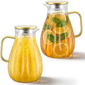 2 Pack Glass Pitcher with Lid and Handle for Fridge, Iced Tea and Coffee Carafe Beverage Serveware, 2 Liters/68 oz Heat Resistant Borosilicate Water Jug for Hot/Cold Drinks by Unknown