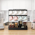 RCHYFEED 2 Tier Coffee Cup Holder with 16 Movable Hooks & Storage Basket - Image 5